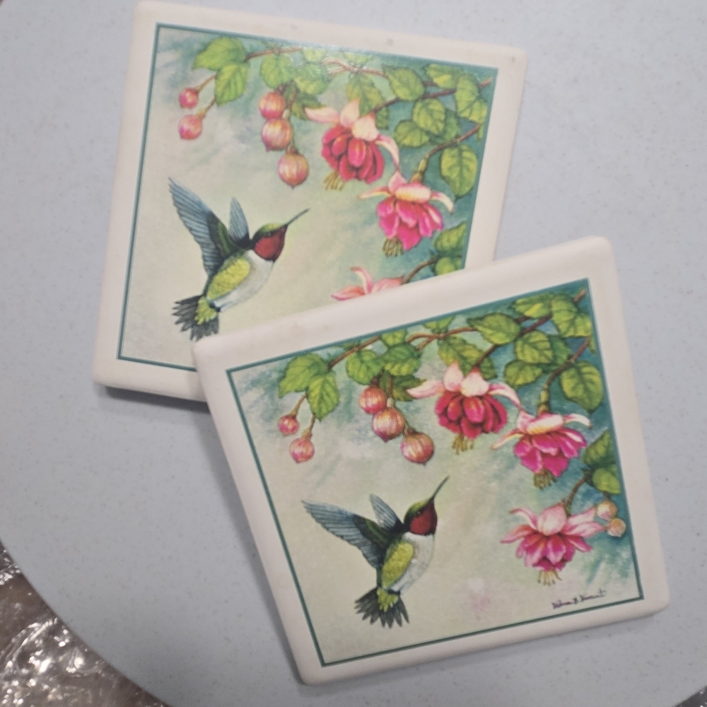 Hummingbird Tile Coasters - Set of 2 with cork backing